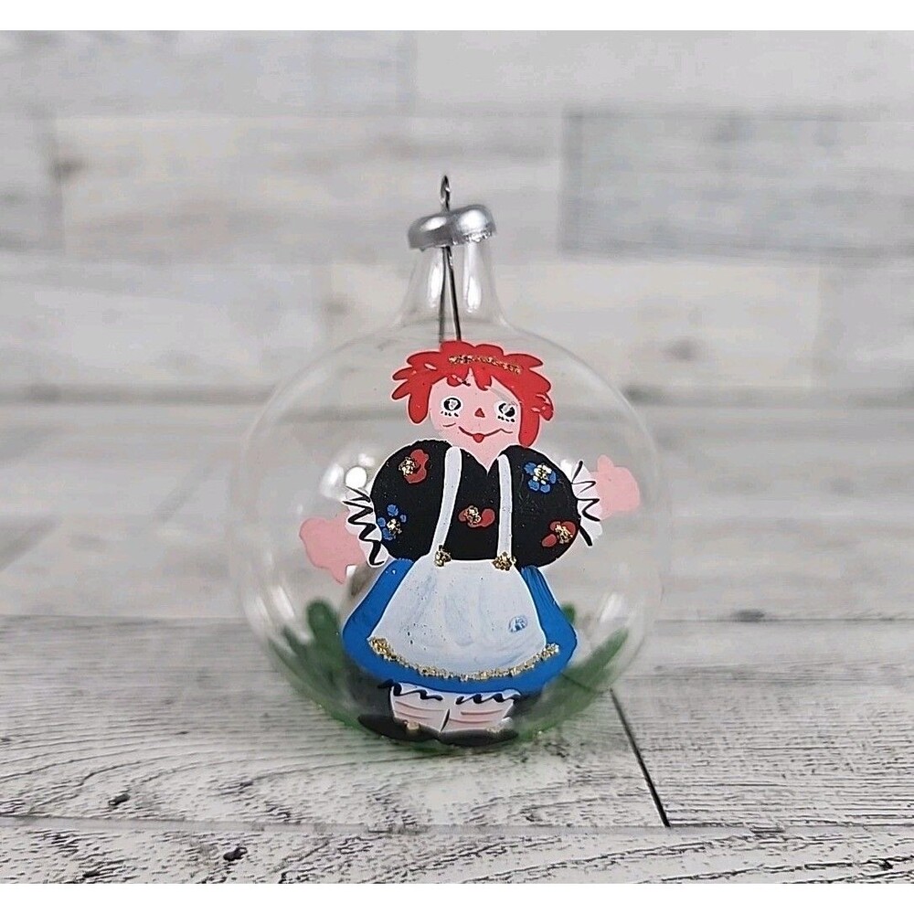 Vintage Inarco Glass Raggedy Ann Ornament 2.5" Bulb Christmas Made In Italy